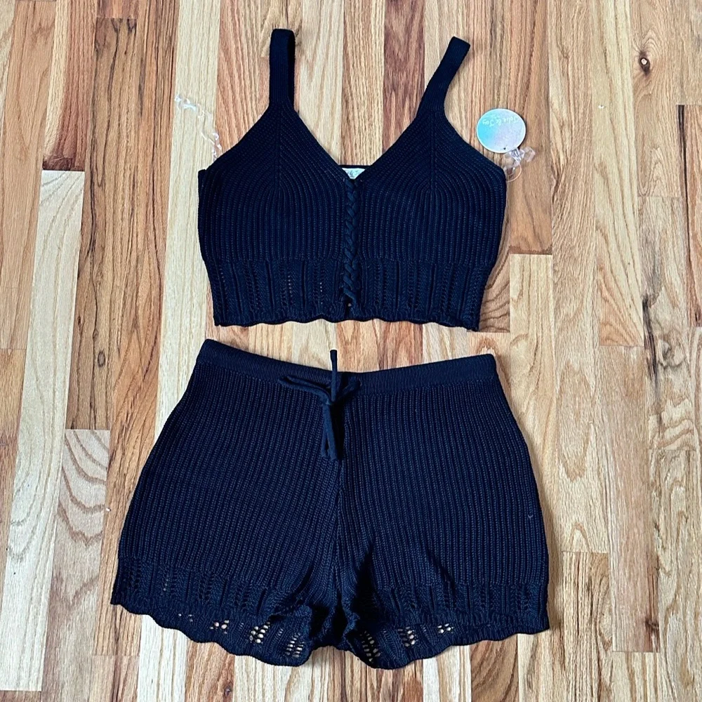 Two Pice Summer Knit Set with Shorts & Top